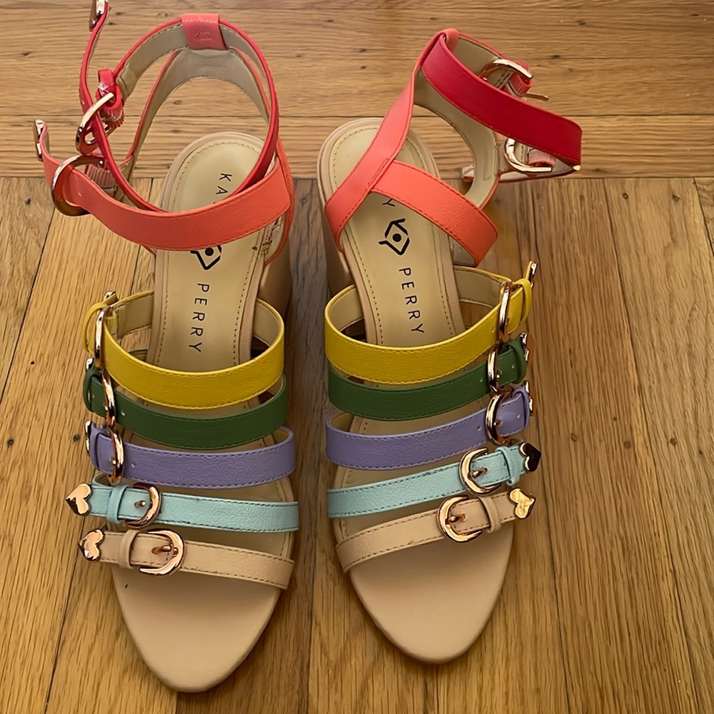 Katy Perry rainbow heart sandals